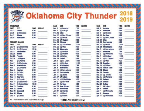 Thunder Schedule Printable
